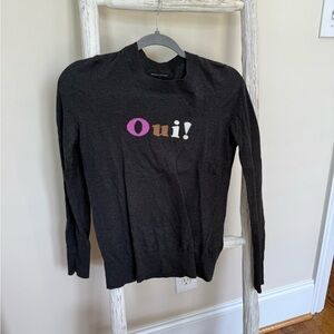 Banana Republic Black Crewneck Sweater with Colorful "Oui!" Graphic